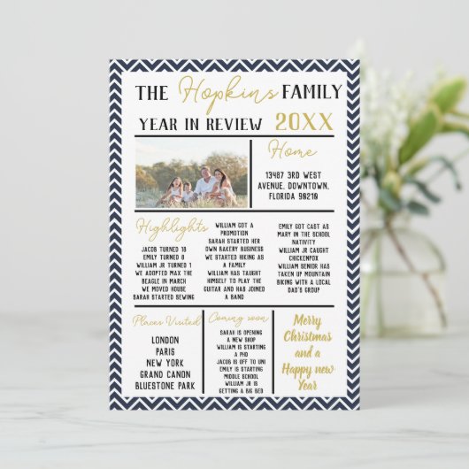 Personalised Holiday Keepsake Card Year in Review Kaart (Staand voorkant)