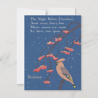 Personalised Holiday Poem Illustrated Waxwing Bird Briefkaart