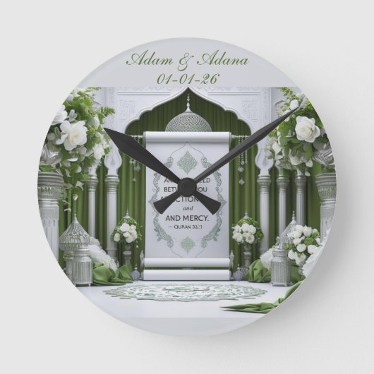 Personalised Islamic Bridal Wall Clock Ronde Klok (Voorkant)