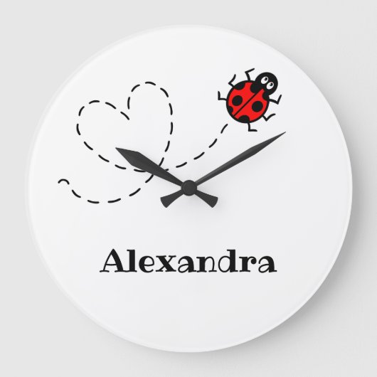 Personalised Ladybird Pattern Wall Clock Grote Klok (Voorkant)