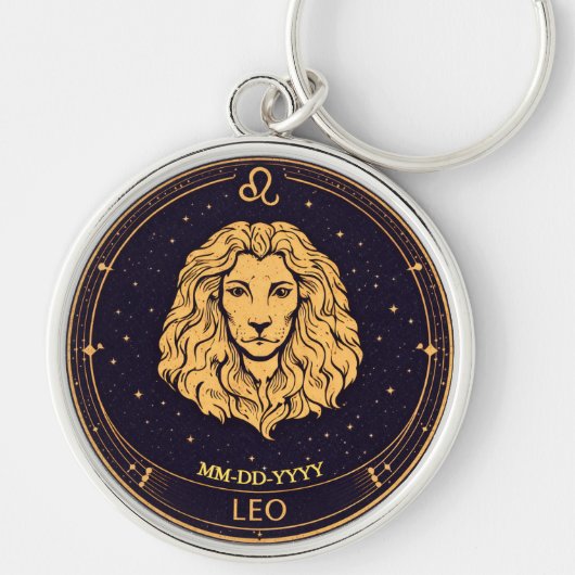 Personalised Leo Zodiac Keychain with Birth Date (Voorkant)