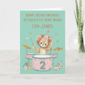 Personalised Lion Playing Drums 2nd Birthday Card Kaart (Voorkant)