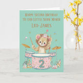Personalised Lion Playing Drums 2nd Birthday Card Kaart (Gele Bloem)