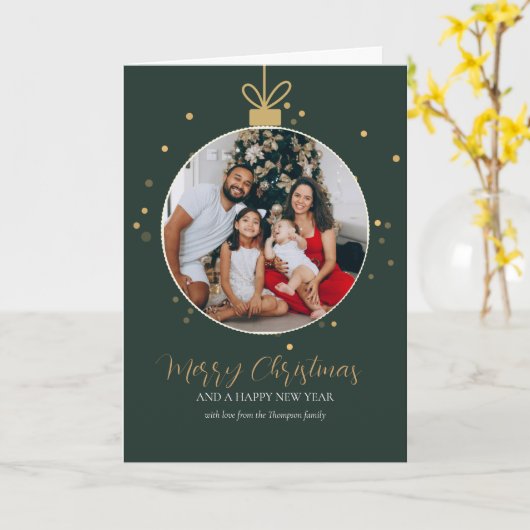 Personalised luxury modern family photo Christmas  Kaart (Gele Bloem)