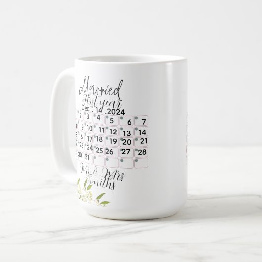 Personalised Married Calendar Date 1th anniversary Koffiemok (Voorkant links)