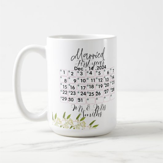 Personalised Married Calendar Date 1th anniversary Koffiemok (Links)