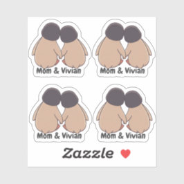 Personalised Mom & Daughter Cute Penguin Stickers