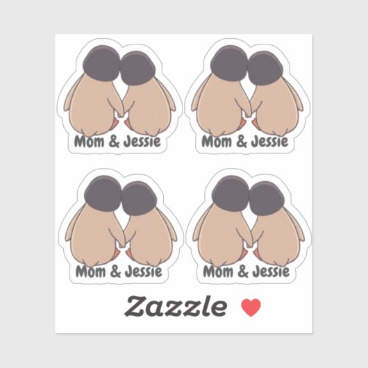 Personalised Mom & Daughter Cute Penguin Stickers (Vel)