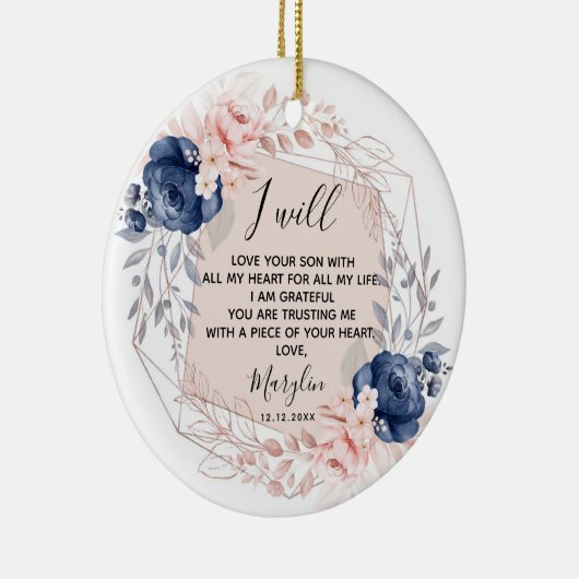 Personalised Mother of the Groom Peach and Blue Keramisch Ornament (Rechts)