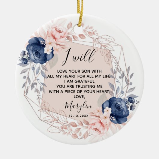 Personalised Mother of the Groom Peach and Blue Keramisch Ornament (Voorkant)