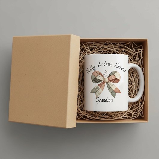 Personalised mug with plaid patchwork  grote koffiekop