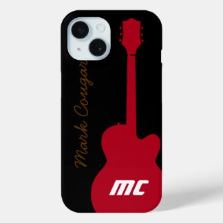 personalised name and initials red rock guitar iPhone 15 case