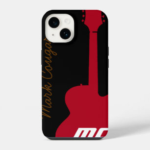 personalised name and initials red rock guitar iPhone 14 hoesje