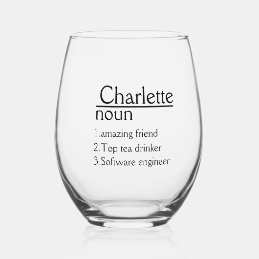Personalised Name Definition Wijnglas Zonder Voet (Voorkant)