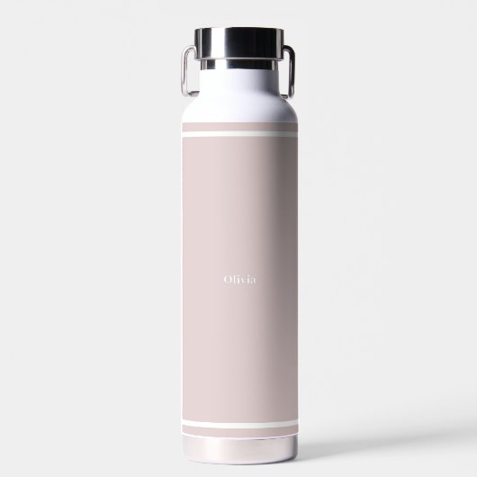 Personalised Name Pink & White Water Bottle. Waterfles (Voorkant)