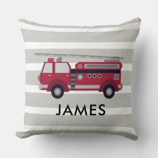 Personalised Name Red Fire truck Cushion Kussen (Voorkant)