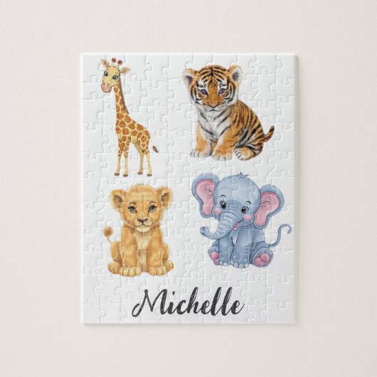 Personalised Name Safari Oerwoud Animals Kinder Legpuzzel (Verticaal)