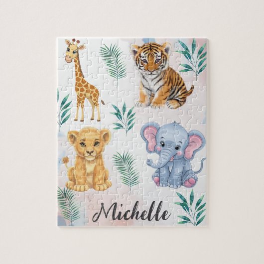Personalised Name Safari Oerwoud Animals Kinder Legpuzzel (Verticaal)