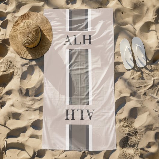 Personalised Neutral Stripe Custom Initials Modern Strandlaken