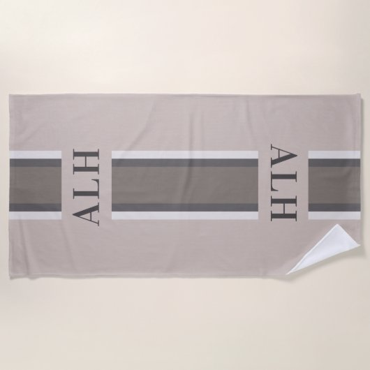 Personalised Neutral Stripe Custom Initials Modern Strandlaken (Voorkant)
