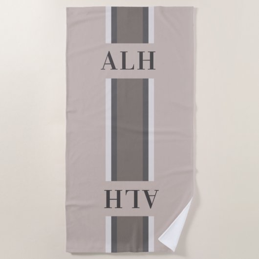 Personalised Neutral Stripe Custom Initials Modern Strandlaken (Voorkant)