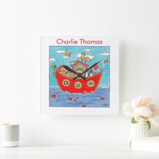 Personalised Noah's Ark  Vierkante Klok (Huis)