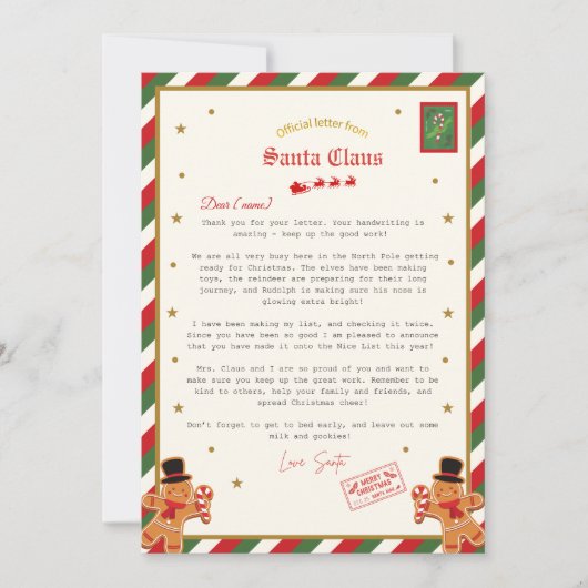 Personalised Official Letter from Santa Nice List Kaart (Voorkant)