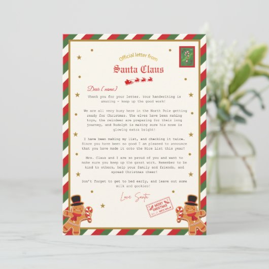 Personalised Official Letter from Santa Nice List Kaart (Staand voorkant)