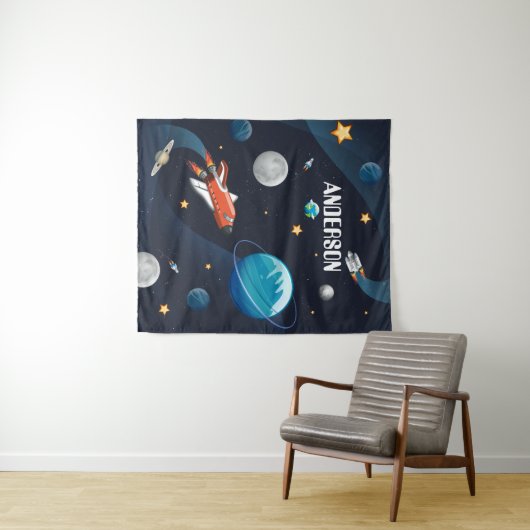 Personalised Outer Space Shuttle Kinder kamer Wandkleed (In Situ (horizontaal))