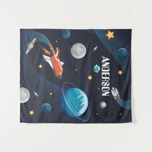 Personalised Outer Space Shuttle Kinder kamer Wandkleed (Voorkant (horizontaal))