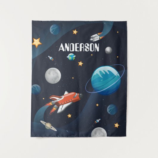 Personalised Outer Space Shuttle Kinder kamer Wandkleed (Voorkant)