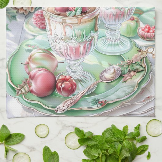 Personalised Pastel Pink & Green Christmas Kitchen Theedoek (Gevouwen)