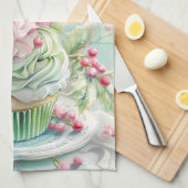 Personalised Pastel Pink & Green Christmas Kitchen Theedoek (Quarter Fold)