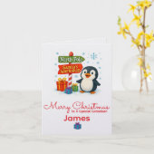 Personalised Penguin Christmas Card Kaart (Gele Bloem)