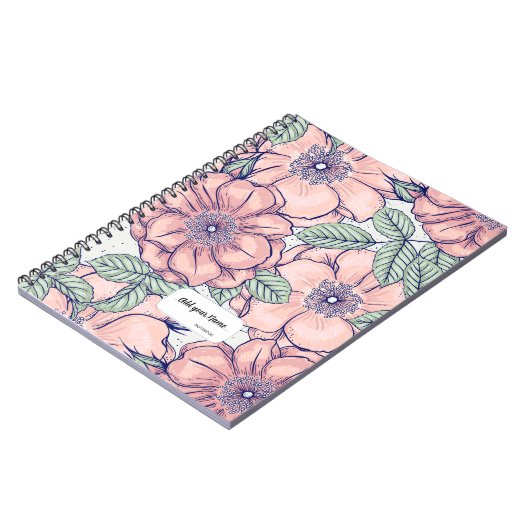 PERSONALISED Pink Flower Pattern Notebook Journal Notitieboek (Linkerzijde)