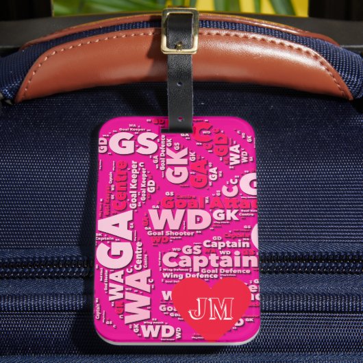 Personalised Pink Netball  Bagagelabel (Voorkant Insitu 2)