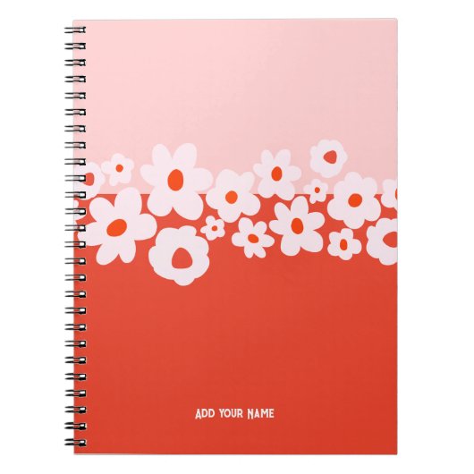 PERSONALISED Pink Red Flower Pattern Notebook Notitieboek (Voorkant)