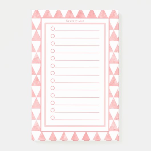 Personalised Pink & White Triangles Grocery List. Post-it® Notes (Voorkant)