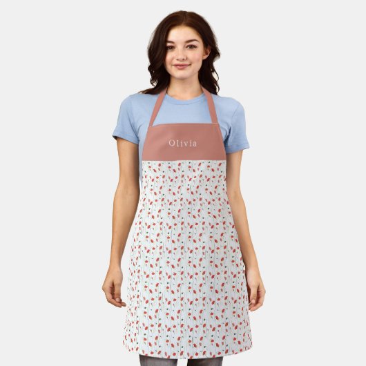 Personalised Pretty Poppy Pattern Apron Schort (Gedragen)