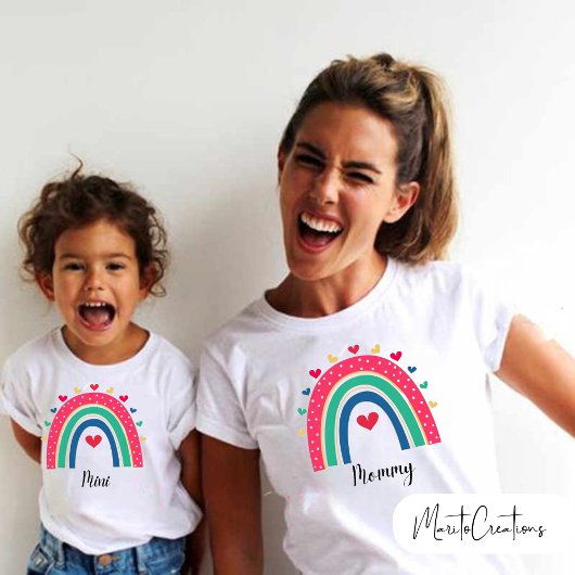 Personalised rainbow t-shirt with the phrase mommy
