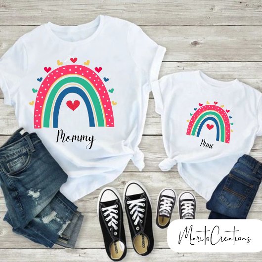 Personalised rainbow t-shirt with the phrase mommy