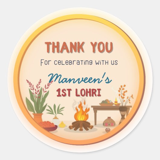 Personalised round Lohri-themed Sticker (Voorkant)