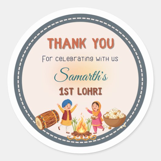 Personalised round Lohri-themed Sticker (Voorkant)