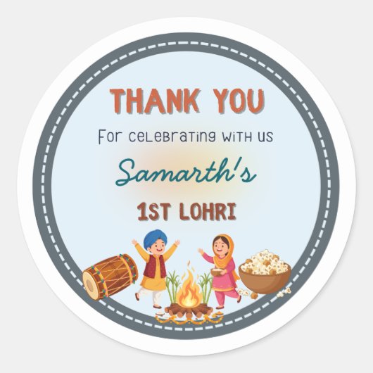Personalised round Lohri-themed Sticker (Voorkant)