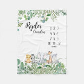 Personalised Safari Animals Baby Milestone Blanket Fleece Deken (Voorkant)