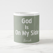Personalised Sage Green Name God Is On My God Tea Grote Koffiekop (Voorkant)