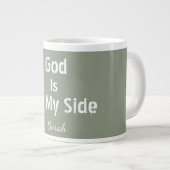Personalised Sage Green Name God Is On My Side Tea Grote Koffiekop (Voorkant rechts)