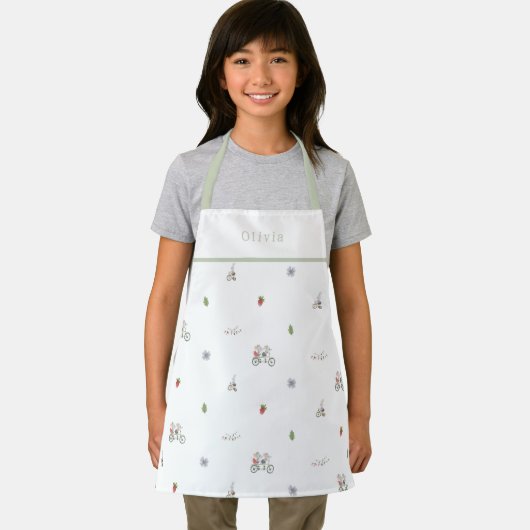 Personalised Spring Mice On A Bike Pattern Apron Schort (Insitu)
