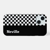 Personalised Two-Tone Checkerboard iPhone 15 Case (Achterkant horizontaal)