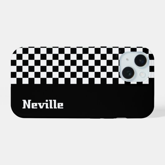 Personalised Two-Tone Checkerboard iPhone 15 Case (Achterkant horizontaal)